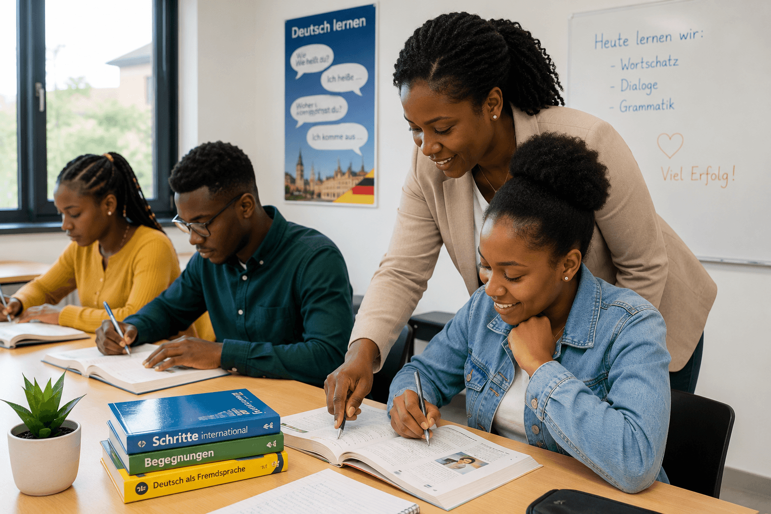 Students learning German in class